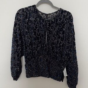 Zara Black and Blue Patterned Blouse